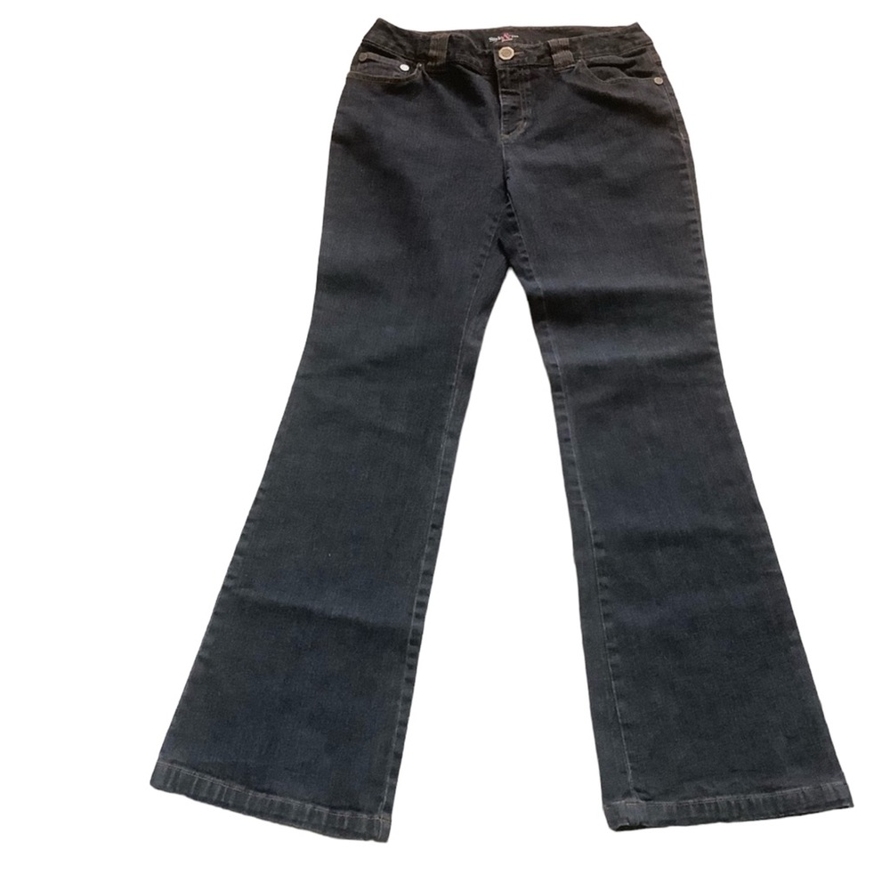 Style & co women’s dark denim boot cut jeans embroidered pockets flare Sz 30